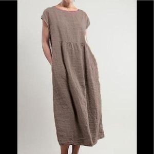 Oversized Linen Blend Camel Midi Dress